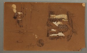 Tegning, Studier af hytte, mand med pibe, ænder, 1868 af Frederic Edwin Church