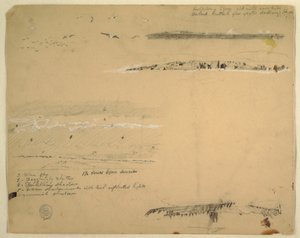 Tegning, studier af måger, klippekyst og overskyet himmel, Great Manan, Canada, september 1851 af Frederic Edwin Church