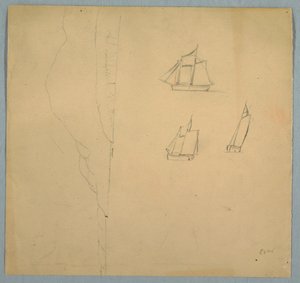 Tegning, studier af landskab og skibe, 1850-51 af Frederic Edwin Church