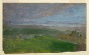 Tegning, sommerudsigt, Hudson Valley, New York, 1870-80 af Frederic Edwin Church