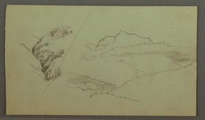 Tegning, Toppen rejser sig over skyerne, smal dal, muligvis 1868 af Frederic Edwin Church