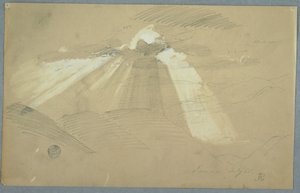 Tegning, solen skinner gennem skyerne, Jamaica, juli 1865 af Frederic Edwin Church