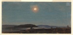 Tegning, Solen eller månen står op over Porcupine Islands, Bar Harbor, ca. 1860 af Frederic Edwin Church