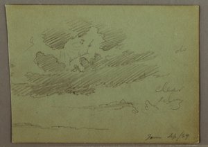Tegning, solstråle bag skyer, september 1869 af Frederic Edwin Church