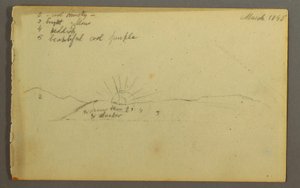 Tegning, Solen går ned bag lave bakker, 1845 af Frederic Edwin Church