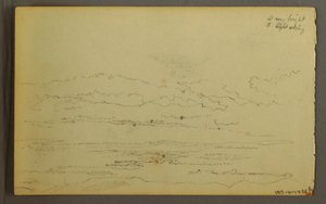 Tegning, Solen går ned bag lave bakker, 1845 af Frederic Edwin Church