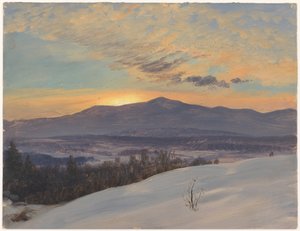 Tegning, Solnedgang over Hudson Valley, vinter, 1870-80 af Frederic Edwin Church