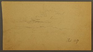 Tegning, Solnedgang bag bakker, februar 1867 af Frederic Edwin Church