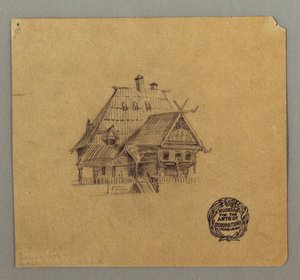 Tegning, hus i schweizerstil, muligvis 1868 af Frederic Edwin Church