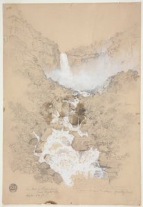 Tegning, Tequendama-vandfald nær Bogotá, Colombia, juli 1853 af Frederic Edwin Church