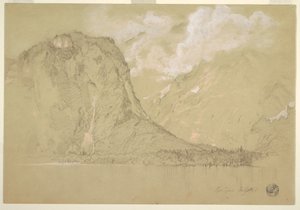 Tegning, Königssee og Schrainbach-vandfaldet, juli 1868 af Frederic Edwin Church
