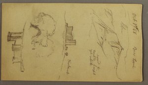 Tegning, Tre studier af et slot på en bakketop, 1. oktober 1868 af Frederic Edwin Church
