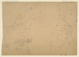 Tegning, Tre skitser af stejle bjergskråninger ved Donau, 1868 af Frederic Edwin Church