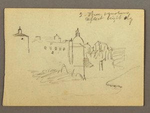 Tegning, Byens bygninger, muligvis 1868-69 af Frederic Edwin Church