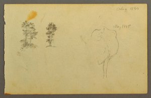 Tegning, træer, ko, 1844 af Frederic Edwin Church