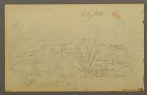 Tegning, træer, ko, 1844 af Frederic Edwin Church