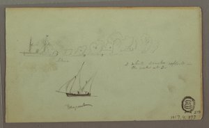 Tegning, To studier af fiskere med stænger og fakler, april 1868 af Frederic Edwin Church