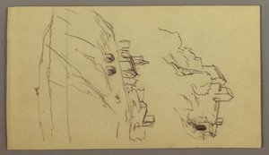Tegning, To studier af en by på en bjergtop, muligvis 1868-69 af Frederic Edwin Church