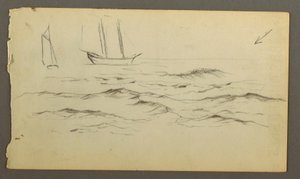 Tegning, To sejlbåde, bølger, muligvis 1860 af Frederic Edwin Church