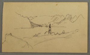 Tegning, Dal, Kirke, St. Gilgen Østrig, muligvis 1868 af Frederic Edwin Church