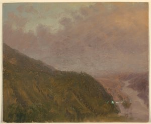 Tegning, Dal fra toppen af en høj bakke (Europa), 1860-70 af Frederic Edwin Church