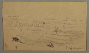 Tegning, Valley, regnbue, muligvis 1865-66 af Frederic Edwin Church