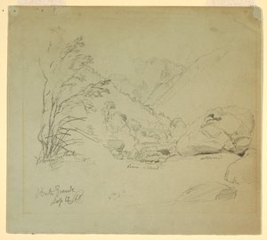 Tegning, dal med bro nær Macugnaga, 12. september 1868 af Frederic Edwin Church
