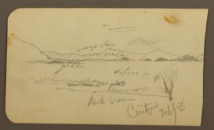 Tegning, Udsigt nær søens bred, Cuitzeo; bagside: Udsigt nær søens bred, Cuitzeo, februar 1885 af Frederic Edwin Church