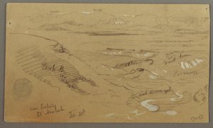 Tegning, Udsigt over Wady el-Arabah, 20. februar, muligvis 1868 af Frederic Edwin Church