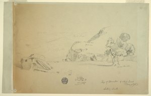 Tegning, Udsigt fra bakke vest for suk wadi, 4. maj 1868 af Frederic Edwin Church