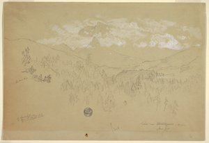 Tegning, Udsigt nær Berchtesgaden, Bayern, juni 1868 af Frederic Edwin Church