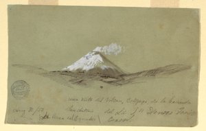 Tegning, Udsigt over Cotapaxi fra Hacienda San Antonio, Ecuador, 30. august 1853 af Frederic Edwin Church