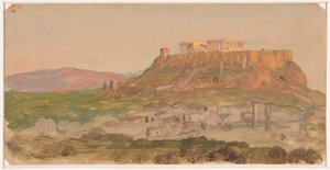 Tegning, Udsigt over Akropolis fra syd, Athen, april 1869 af Frederic Edwin Church