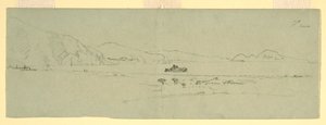 Tegning, Udsigt over halvøen Sorrento på Capri, Italien fra nordøst, 1869 af Frederic Edwin Church