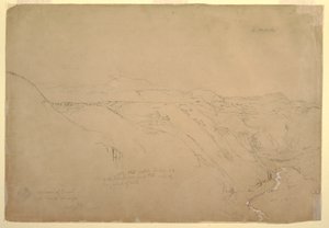 Tegning, Vulkanen Puresé og Rio de Vinagre, Purese, Colombia, august 1853 af Frederic Edwin Church