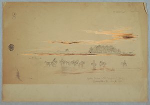 Tegning, vandbærere på Magdalena (Bay), Barranquilla, Republikken Nueva Grenada, nu Colombia, 2. maj 1853 af Frederic Edwin Church