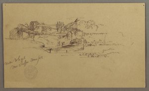 Tegning, Vandhjul med et bassin i en have, Jaffa, Palæstina [Tel Aviv, Israel], marts 1868 af Frederic Edwin Church