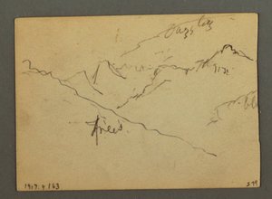 Tegning, Vandfald mellem Veney og Sion, Rhônedalen, Schweiz, august 1868 af Frederic Edwin Church