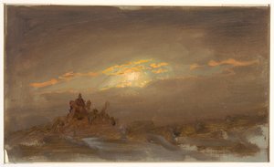 Tegning, Vinterlandskab ved måneskin, ca. 1870 af Frederic Edwin Church