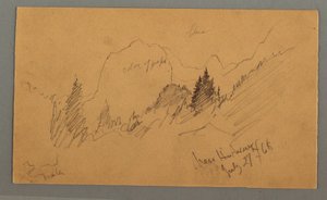 Tegning, skovklædte bjergtoppe, 27. juli 1868 af Frederic Edwin Church