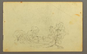 Tegning, Skovlandskab, muligvis 1845 af Frederic Edwin Church