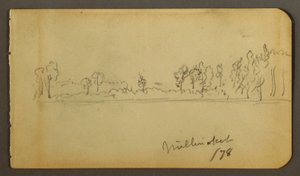 Tegning, skovklædt bred, 1878 af Frederic Edwin Church
