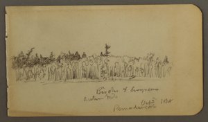 Tegning, skovklædt bred, 1878 af Frederic Edwin Church