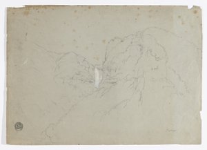 Tegning. a. Skitse. Tequendama Ralls nær Bogota, Colombia. b. Udsigt til fjerne bjergkæder. af Frederic Edwin Church