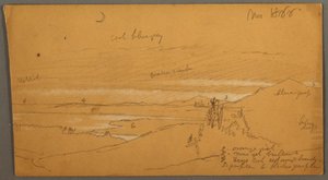Flod gennem bjergdalen med himmel og halvmåne af Frederic Edwin Church
