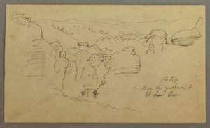 Skitse. Udsigt over Khirbet en Wasara "Petra / fra stykket til / El Deir" af Frederic Edwin Church