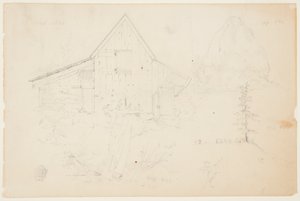 Skitse af en lade og høstak af Frederic Edwin Church