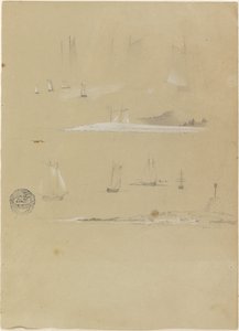 Studier af sejlskibe og kystlandskaber af Frederic Edwin Church