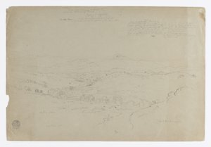 Studie.  Landskab med Mount Puresé.  Skitse.  Landskab. af Frederic Edwin Church