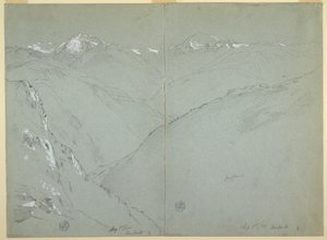 Dallandskab med snedækkede tinder, Berner Alperne, Schweiz, del 1 af Frederic Edwin Church
